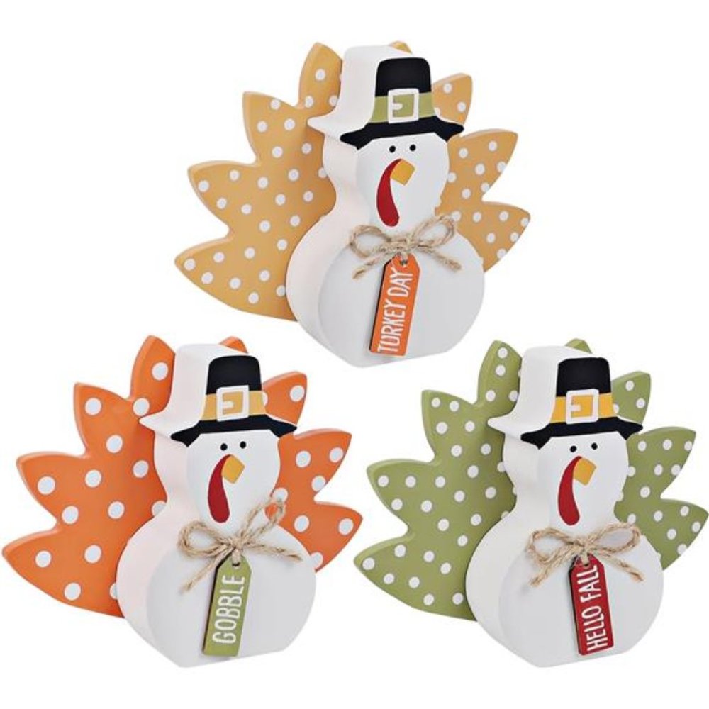 Thanksgiving Fall Decorations, Set of 3 Tabletop Turkey Decor Wood Table Sign